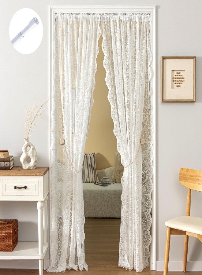 UNISTAR Lace Sheer Door Curtains with Rod, Luxury Vintage Floral Lace Curtains for Livng Room Room Divider Closet Rod Pocket 55 W x 80 L Inch,White (2 Panels+Rod) - Image 1