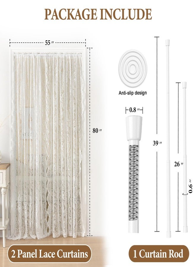 UNISTAR Lace Sheer Door Curtains with Rod, Luxury Vintage Floral Lace Curtains for Livng Room Room Divider Closet Rod Pocket 55 W x 80 L Inch,White (2 Panels+Rod) - Image 2