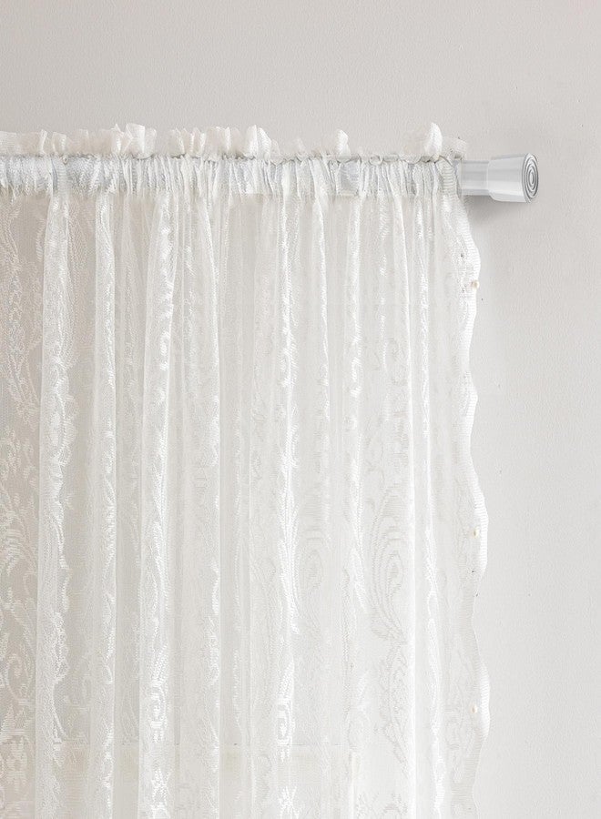 UNISTAR Lace Sheer Door Curtains with Rod, Luxury Vintage Floral Lace Curtains for Livng Room Room Divider Closet Rod Pocket 55 W x 80 L Inch,White (2 Panels+Rod) - Image 4