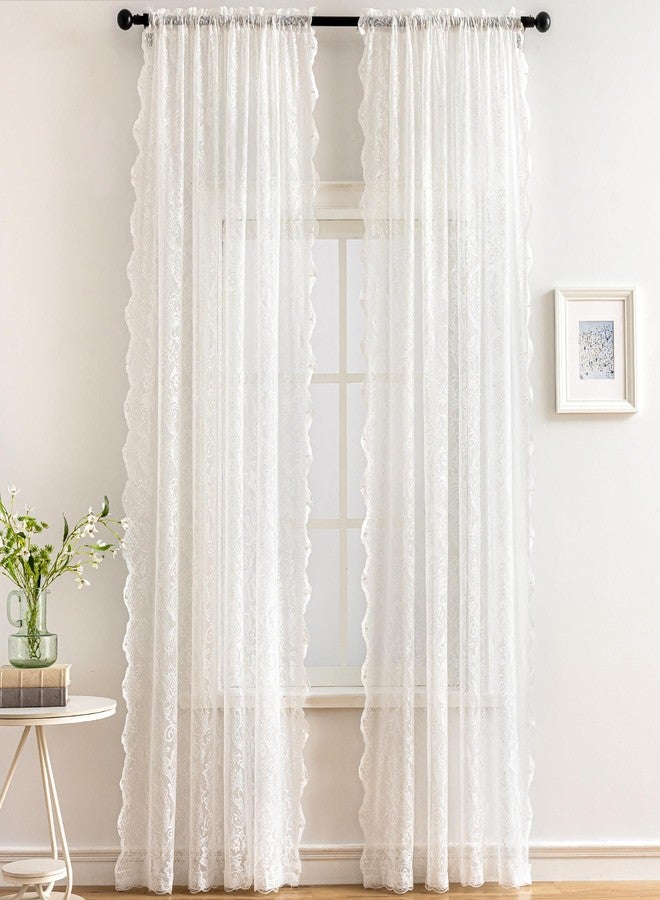 UNISTAR Lace Sheer Door Curtains with Rod, Luxury Vintage Floral Lace Curtains for Livng Room Room Divider Closet Rod Pocket 55 W x 80 L Inch,White (2 Panels+Rod) - Image 3