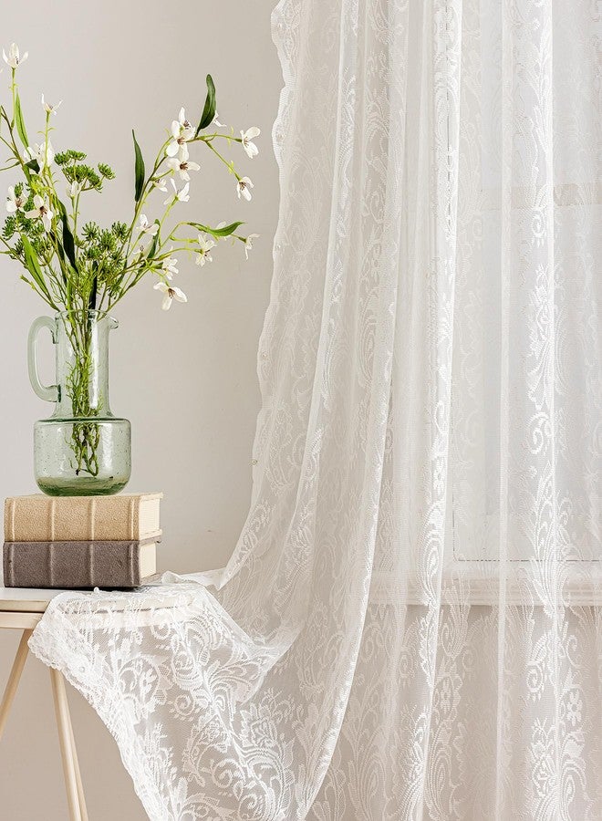 UNISTAR Lace Sheer Door Curtains with Rod, Luxury Vintage Floral Lace Curtains for Livng Room Room Divider Closet Rod Pocket 55 W x 80 L Inch,White (2 Panels+Rod) - Image 5