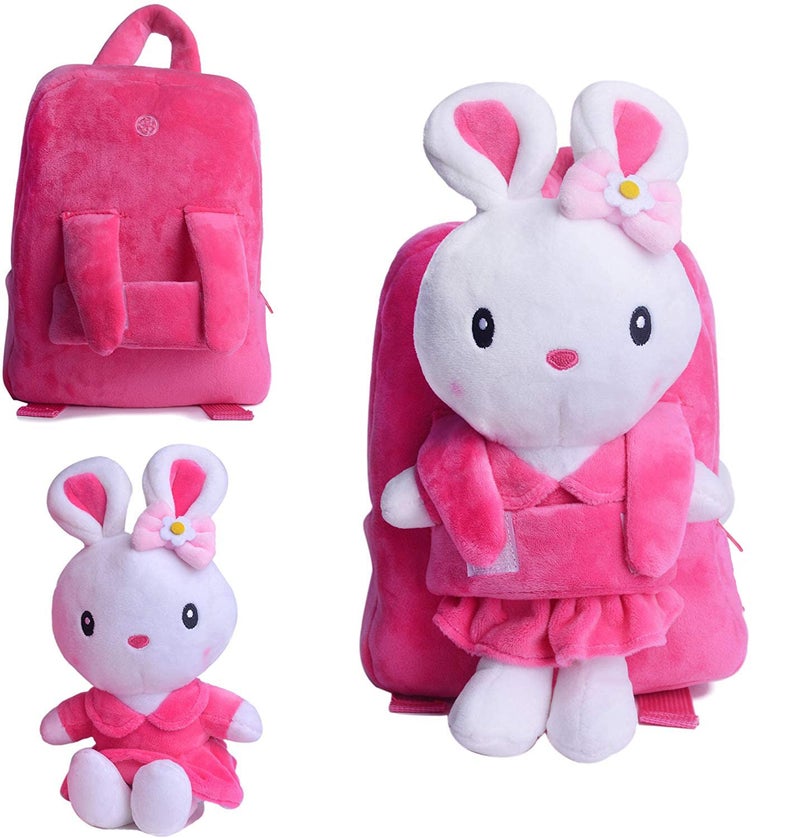 Frantic Kids Velvet Soft Cartoon Animal Travelling School Bag Soft Plush Standard Backpack Boys Girls Baby For 2 To 5 Years Baby/Boys/Girls Nursery, Preschool, Picnic (Fulbodypinkrabbit) Standard - Image 4