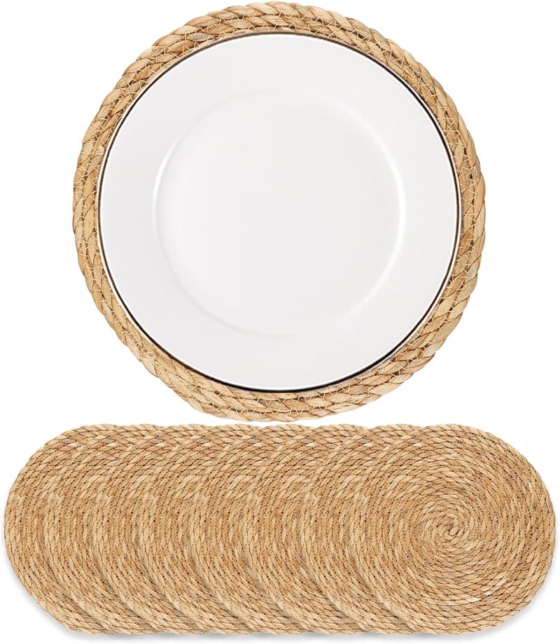 Dimpola Round Woven Placemats - Boho Rattan Placemats Natural Water Hyacinth Placemat, Farmhouse Weave Place Mats, Rustic Braided Wicker Table Mats for Dining Table,Home,Wedding (12 inch Set of 8) - Image 1