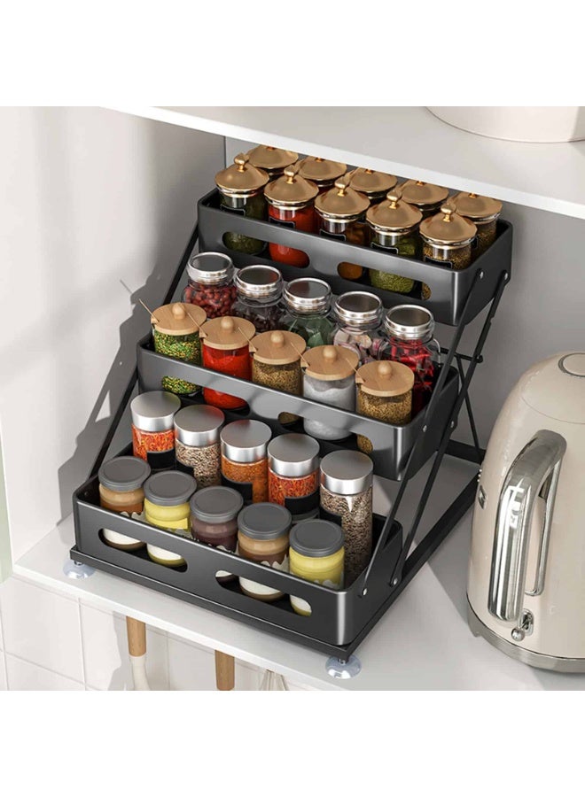 Anmi Adjustable 3-Tier Spice Rack Organizer– Two Height Options, Large Capacity Seasoning Organizer Shelf, Spice Holder with 2.36 High Protection Railing, Metal, Black - Image 5