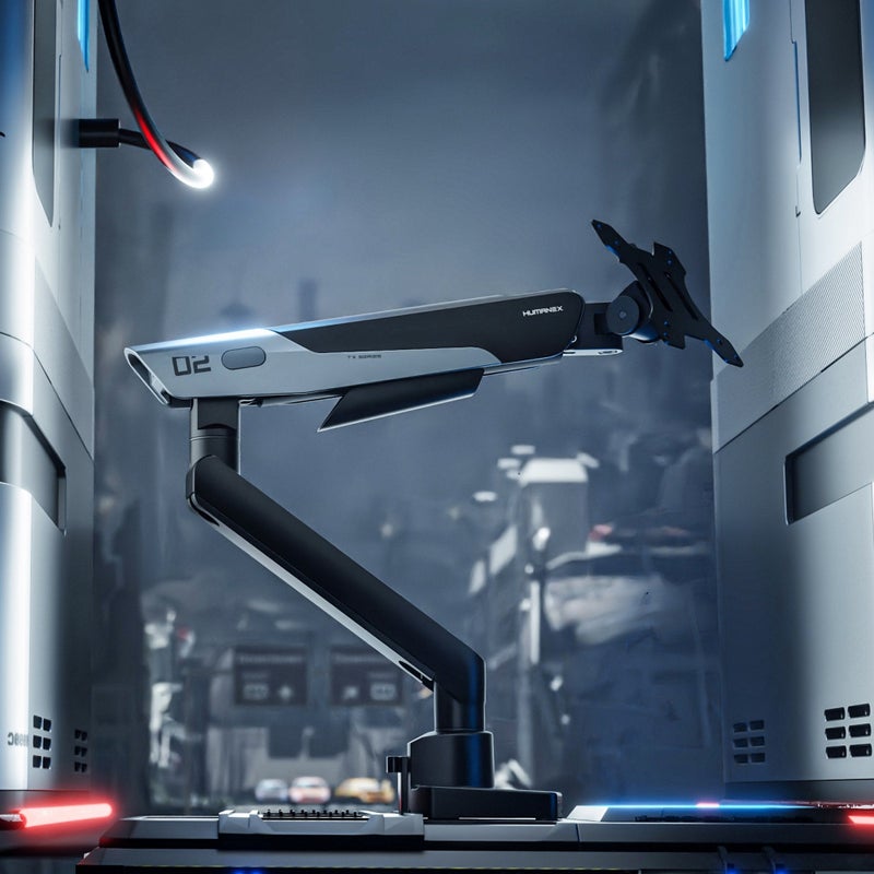 Humanex Stealth Mecha Premium Professional Gaming Monitor Arm, Single Monitor Desk Mount for 17–40″ Screens, Supports up to 12 kg, Full Motion Tilt, Swivel and 360° Screen Rotation, VESA 75×75 / 100×100, Built In Cable Management, C-Clamp and Grommet – ( Model TX02 1G – Black ) - Image 2