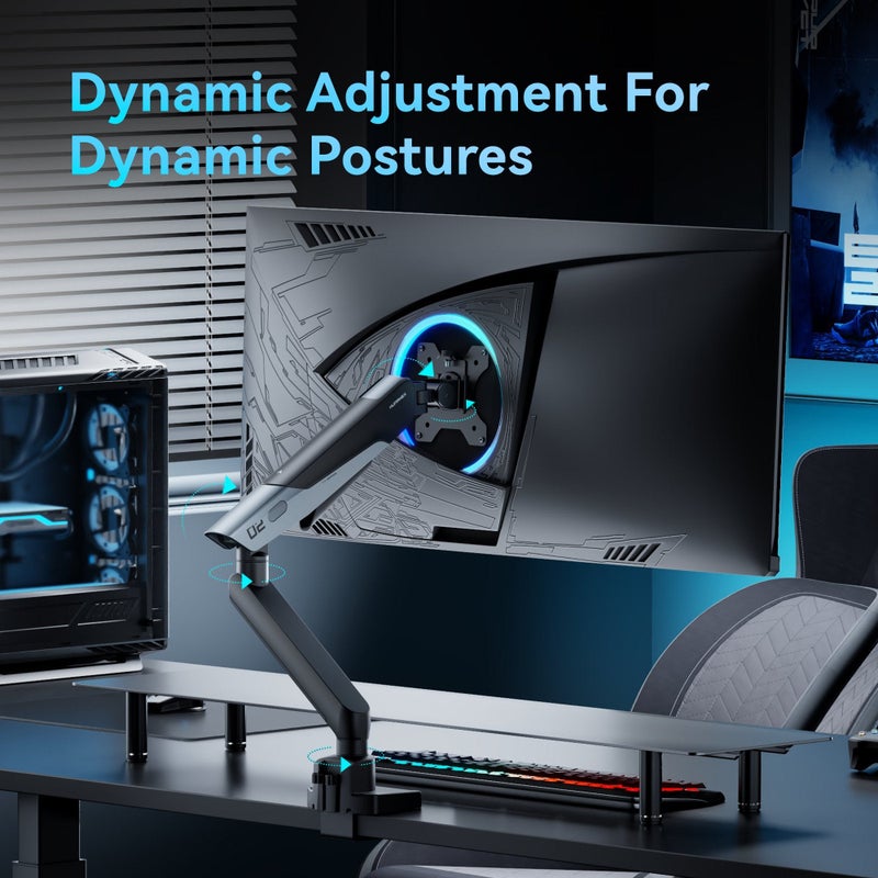 Humanex Stealth Mecha Premium Professional Gaming Monitor Arm, Single Monitor Desk Mount for 17–40″ Screens, Supports up to 12 kg, Full Motion Tilt, Swivel and 360° Screen Rotation, VESA 75×75 / 100×100, Built In Cable Management, C-Clamp and Grommet – ( Model TX02 1G – Black ) - Image 5