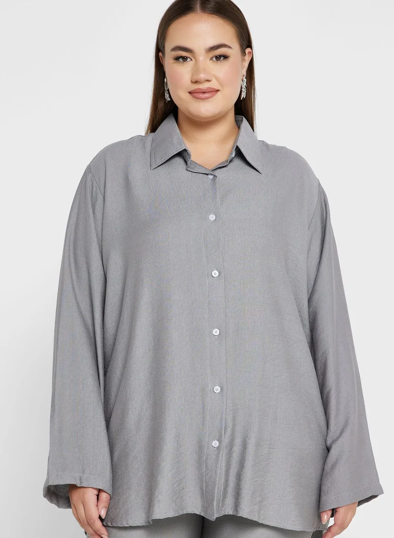 Hayas Closet Curve Button Down Shirt & Abaya Set
