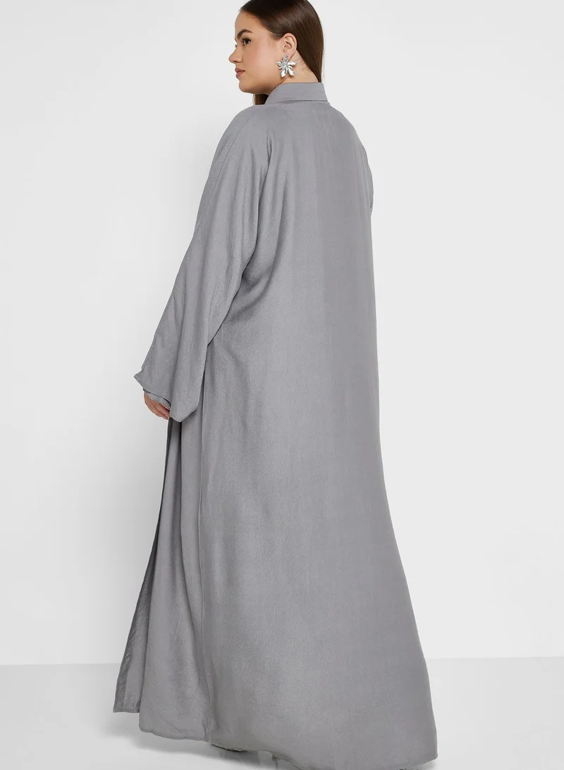 Hayas Closet Curve Button Down Shirt & Abaya Set