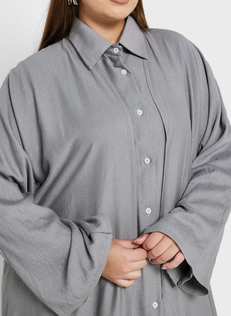Hayas Closet Curve Button Down Shirt & Abaya Set