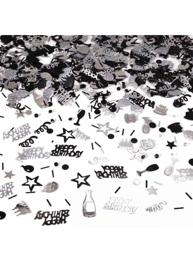 Silver and Black Happy Birthday Confetti, 3000 Pcs Birthday Cake Table Metallic Foil Confetti Party Table Decor for Party, Baby Shower, DIY Arts and Crafting - Image 1