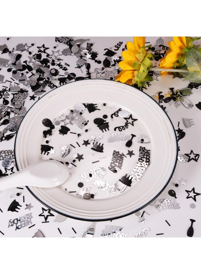 Silver and Black Happy Birthday Confetti, 3000 Pcs Birthday Cake Table Metallic Foil Confetti Party Table Decor for Party, Baby Shower, DIY Arts and Crafting - Image 5