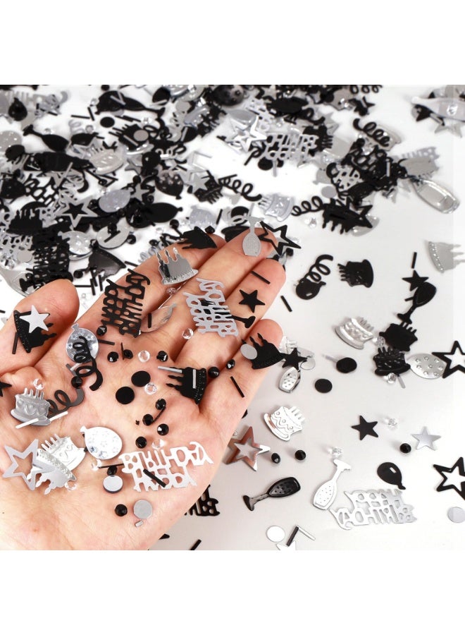 Silver and Black Happy Birthday Confetti, 3000 Pcs Birthday Cake Table Metallic Foil Confetti Party Table Decor for Party, Baby Shower, DIY Arts and Crafting - Image 3