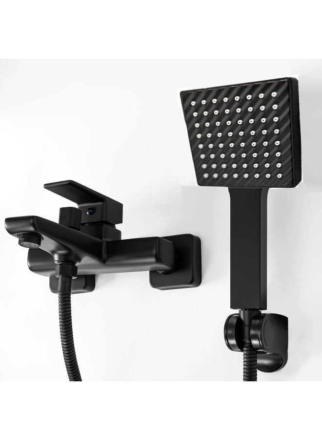 Biella Matte Black Single Lever Wall Mount Bathroom Shower Faucet - Bathtub Hot Cold Mixer Tap Shower Mixer With Handheld Shower Head - Image 3
