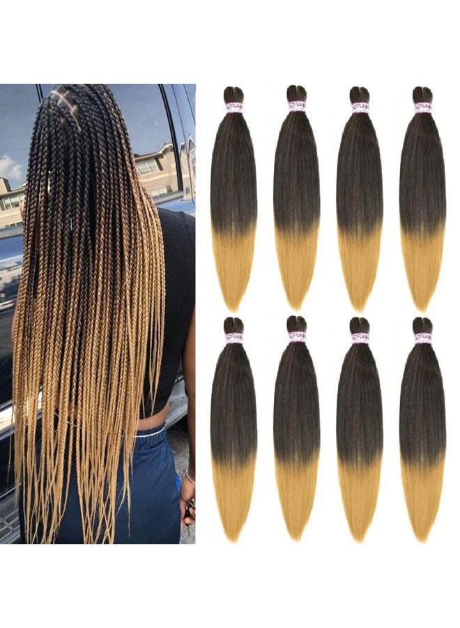 Befunny Braiding Hair,8 Packs 24 Inch Pre Stretched Braiding Hair - Professional Ombre Two Tone Prestretched Hair For Knotless Braiding Crochet Braids Hair, Yaki Straight Synthetic Hair (24", T1B/27#) - Image 1