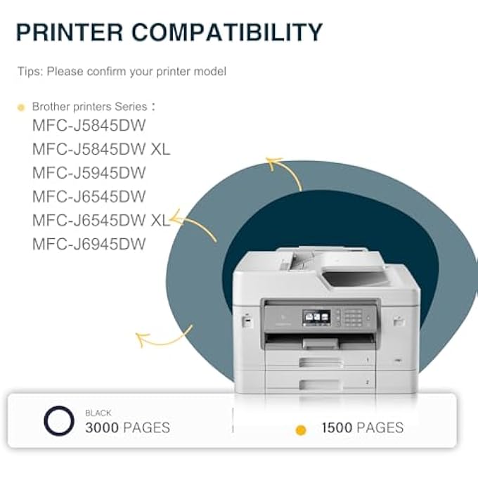 LC3037XXL INK CARTRIDGES REPLACEMENT FOR BROTHER LC3037 WITH SUPER HIGH-YIELD WORK FOR MFC-J5945DW MFC-J5845DW MFC-J5845DWXL MFC-J6545DW MFC-J6545DWXL MFC-J6945DW PRINTERS (5PACK,2BK/C/M/Y) - Image 3