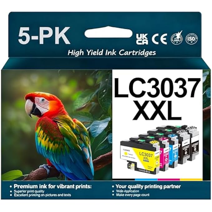 LC3037XXL INK CARTRIDGES REPLACEMENT FOR BROTHER LC3037 WITH SUPER HIGH-YIELD WORK FOR MFC-J5945DW MFC-J5845DW MFC-J5845DWXL MFC-J6545DW MFC-J6545DWXL MFC-J6945DW PRINTERS (5PACK,2BK/C/M/Y) - Image 1