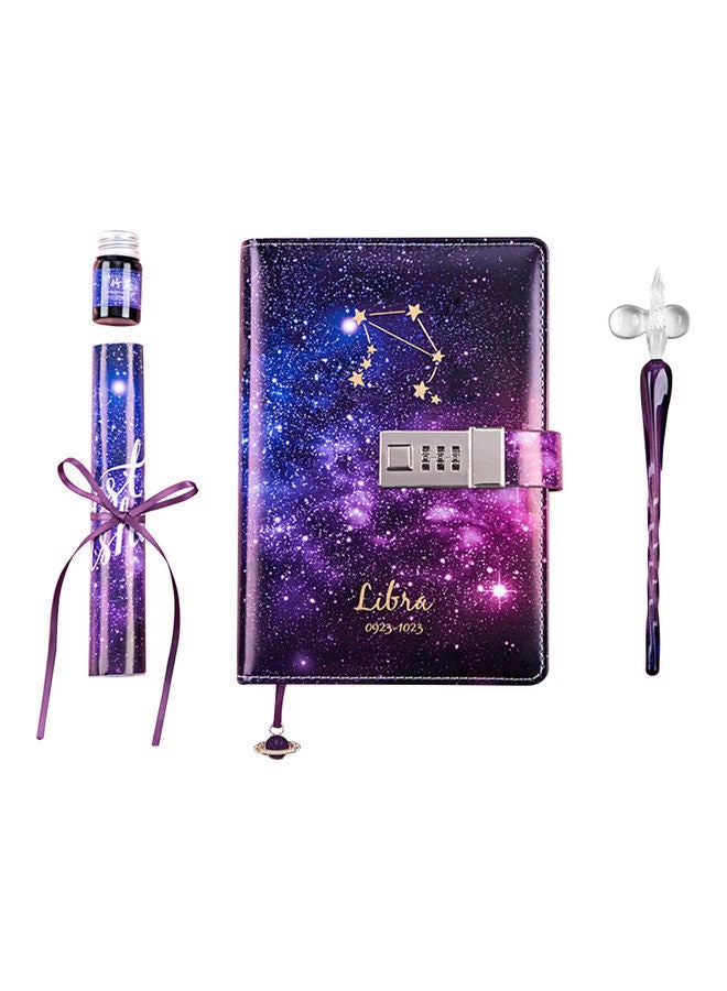 NIBEMINENT Binder Leather Lock Diary With Pen And Holder Purple
