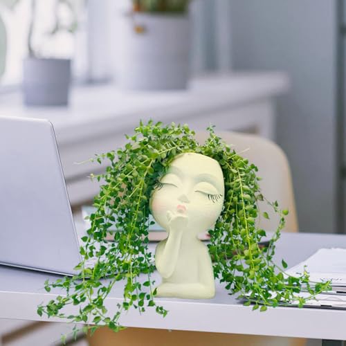EylbKey Face Planter Pots Resin Air Kiss Head Face Planter Standing Flower Pots for Trailing Plants Handcrafted Succulent Planter Pot for Indoor and Outdoor Plants Pale Yellow 1Pack - Image 5