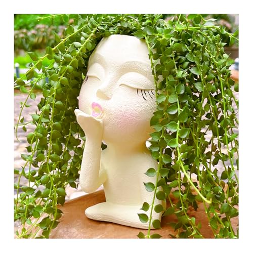EylbKey Face Planter Pots Resin Air Kiss Head Face Planter Standing Flower Pots for Trailing Plants Handcrafted Succulent Planter Pot for Indoor and Outdoor Plants Pale Yellow 1Pack - Image 2