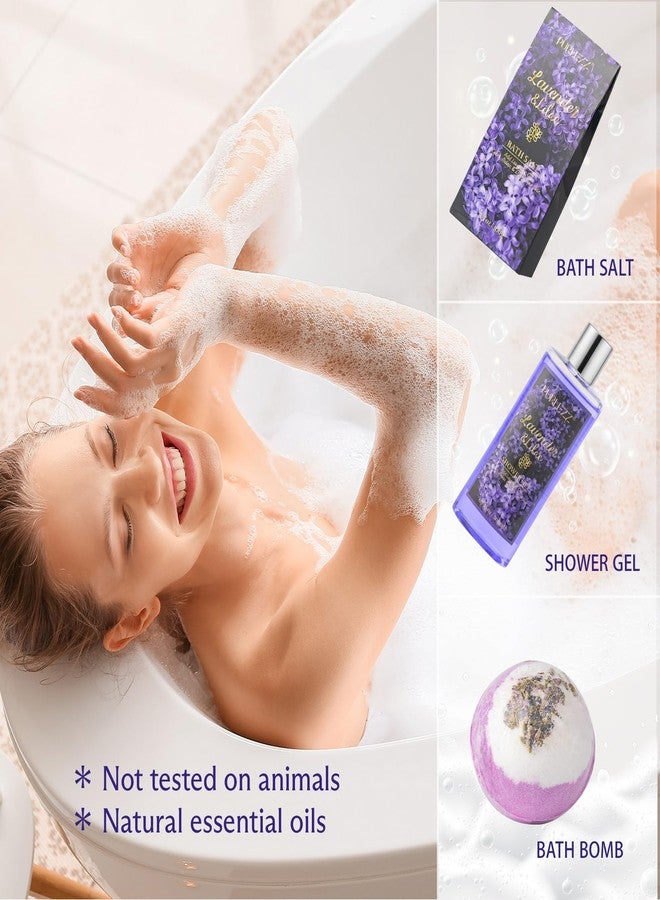 PURLEZZ Birthday Gifts for Women, Luxury Home Spa Kit, 8pcs Lavender & Lilac Bath Gift Set, Gift Baskets for Women Unique with Bath Bombs, Sea Salt, Scented Candle, Body Lotion - Image 5