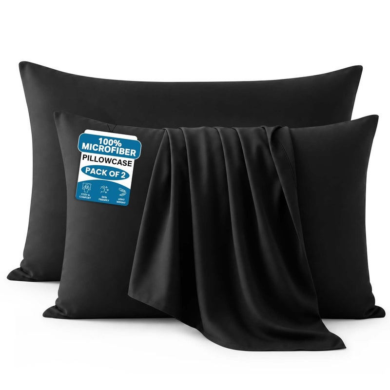 MOONLIGHT20015 Moonlight Bedding Black Pillow Cases 2 Pack (50 x 75cm) Microfibre - Image 1