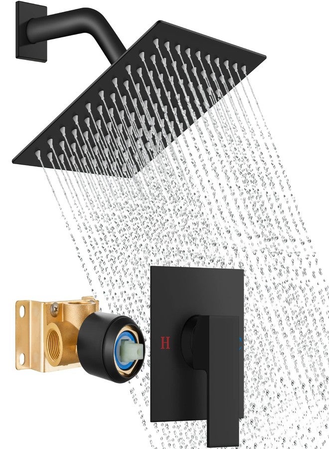 Cinwiny Bathroom Shower Faucet Set,Shower Head and Handle Set with Shower-Valve,Single Handle,Wall Mount 8 Inch Showerhead,Matte Black - Image 1