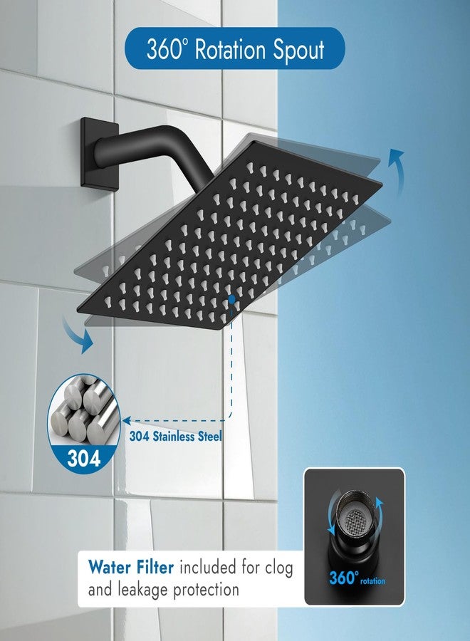 Cinwiny Bathroom Shower Faucet Set,Shower Head and Handle Set with Shower-Valve,Single Handle,Wall Mount 8 Inch Showerhead,Matte Black - Image 4