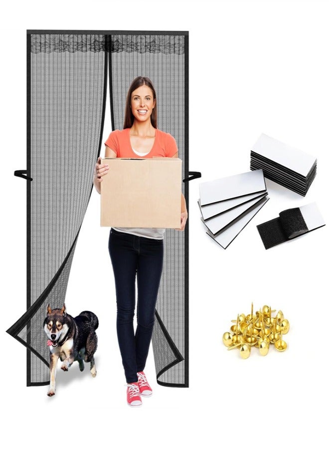 Magnetic Screen Door, 100x210cm Mesh Magnetic Screen Door with Powerful Magnets and Frame Magic Tape,Magnetic Door Curtain for Balcony, Living Room, Children's Room, Black  - Image 1