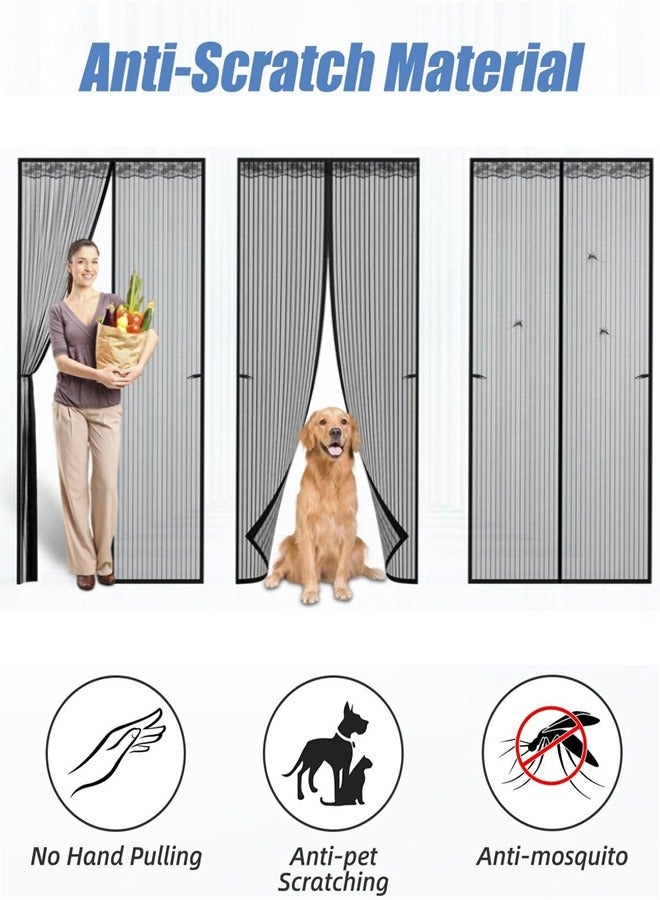 Magnetic Screen Door, 100x210cm Mesh Magnetic Screen Door with Powerful Magnets and Frame Magic Tape,Magnetic Door Curtain for Balcony, Living Room, Children's Room, Black  - Image 4