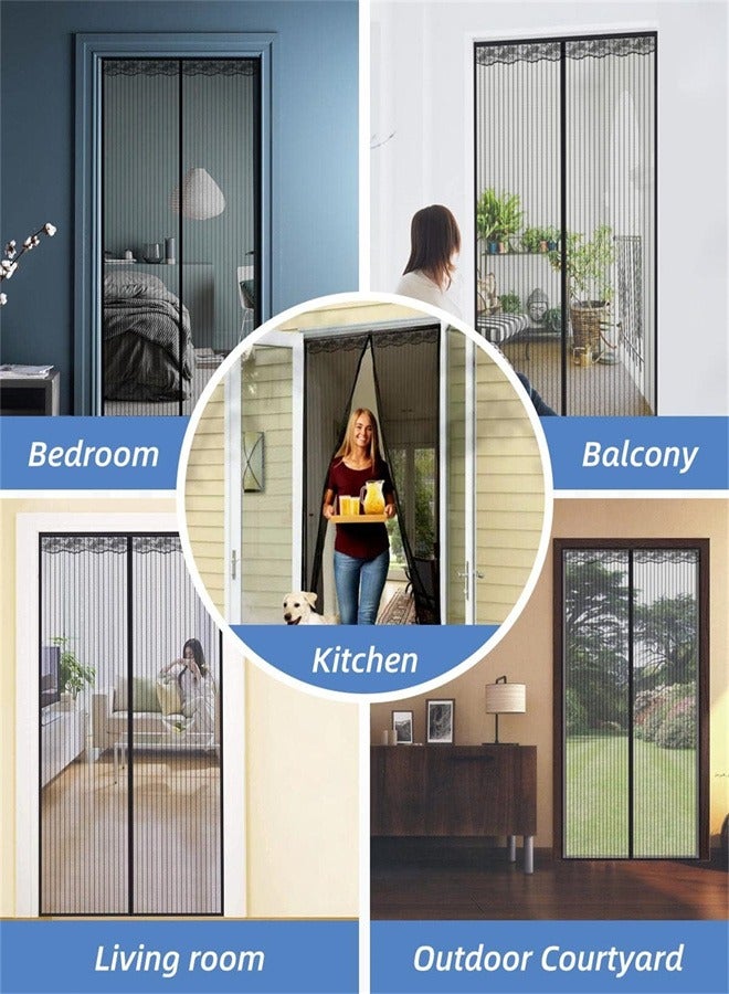 Magnetic Screen Door, 100x210cm Mesh Magnetic Screen Door with Powerful Magnets and Frame Magic Tape,Magnetic Door Curtain for Balcony, Living Room, Children's Room, Black  - Image 5