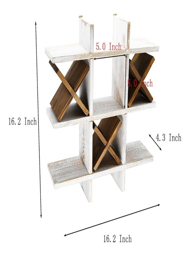 Owlgift Tic Tac Toe Toilet Paper Holder Rack Rustic Whitewashed Wooden Toilet Paper Storage Bathroom Hanging Storage Wall Mounted Shelves Décor for Toilet Tissue Farmhouse - Image 5