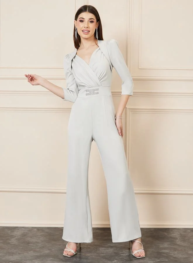 Styli Embellished Wide Leg Tailored Jumpsuit
