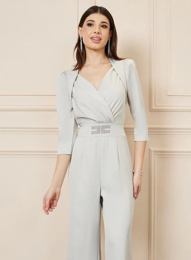 Styli Embellished Wide Leg Tailored Jumpsuit