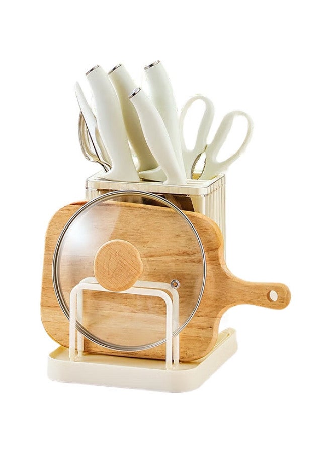 COOKER KING Chuidahuang Knife Holder Storage Rack, Cream-Colored Multifunctional Cutting Board Rack, Chopstick Cage, All-In Knife Storage Rack, Chopsticks And Cutting Board Rack - Image 1