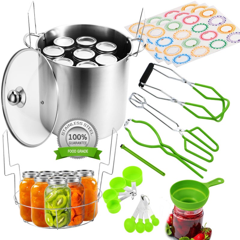 Canning Pot Water Bath Canner 20quart Stock Pot Stainless Steel Canning Supplies Starter Kit Canner Tools Beginners Canning Kits Accessories with Rack Tongs Jar Lifter Full Canning Set