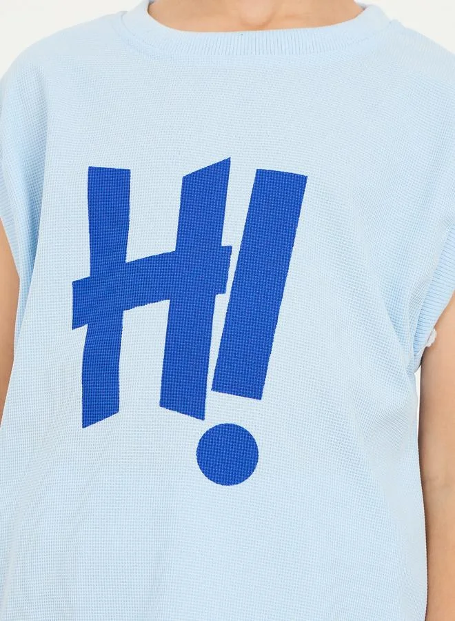 Styli Styli Hi Print Waffle Textured Sleeveless T-shirt and Short Set