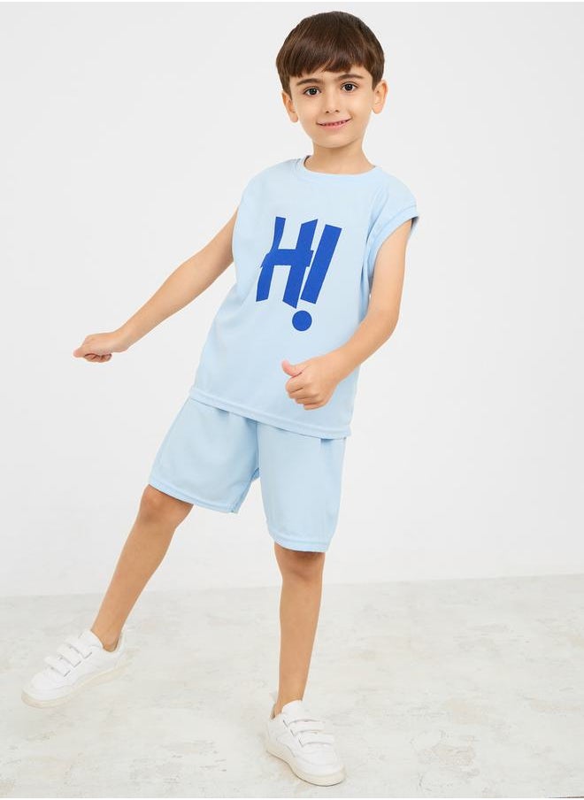 Styli - Hi Print Waffle Textured Sleeveless T-shirt & Short Set - Image 1
