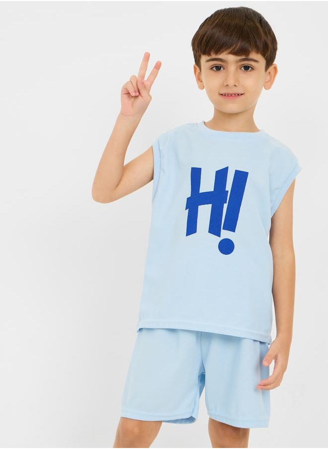Styli - Hi Print Waffle Textured Sleeveless T-shirt & Short Set - Image 1