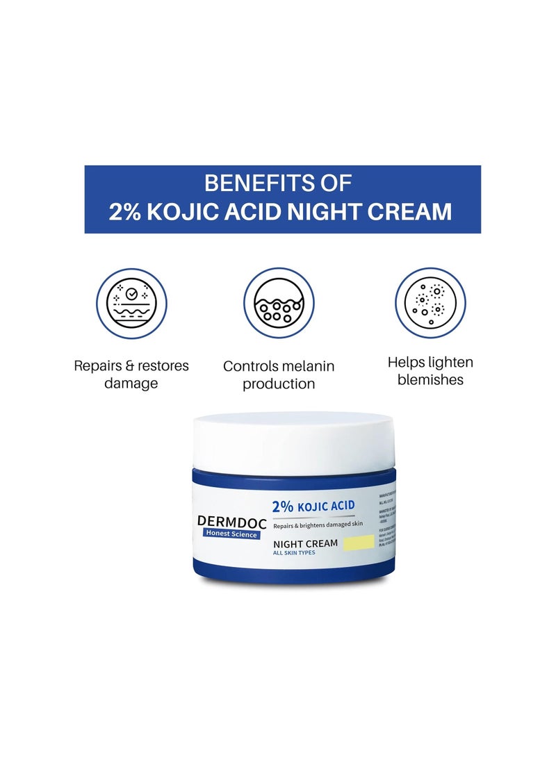 ديرم دوك كريم ليلي لإصلاح الأضرار مع 2% حمض الكوجيك، 50 جم | كريم خفيف الوزن لجميع أنواع البشرة | يخفف العيوب ويعالج الندبات الناتجة عن أضرار الشمس والبقع العمرية | خالٍ من البارابين والسيليكون والكبريتات - Image 2