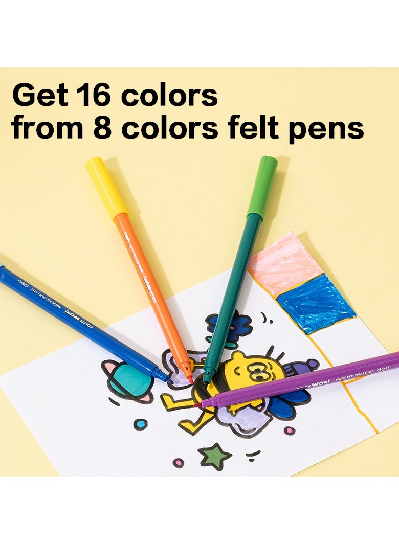 Deli مجموعة أقلام الفلتر السحرية Deli EC167 - 16 لون + 2 محولات ألوان، تأثير سحري لتغيير الألوان، غير سامة، مثالية لرسم الأطفال وتلوينهم. - Image 3