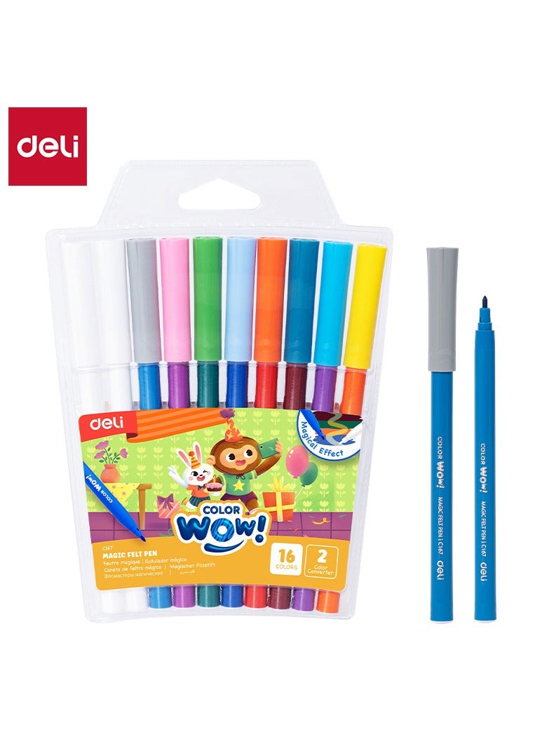 Deli مجموعة أقلام الفلتر السحرية Deli EC167 - 16 لون + 2 محولات ألوان، تأثير سحري لتغيير الألوان، غير سامة، مثالية لرسم الأطفال وتلوينهم. - Image 1