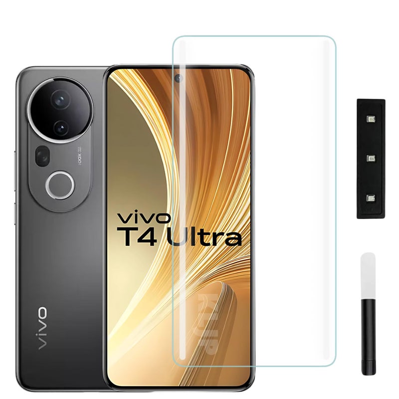 KLJP Premium HD+ Curved UV Gorilla Tempered Glass Screen Protector Designed For Vivo T4 Ultra 5G - Edge-To-Edge Protector Full Screen Coverage with Easy Installation Kit - Image 1