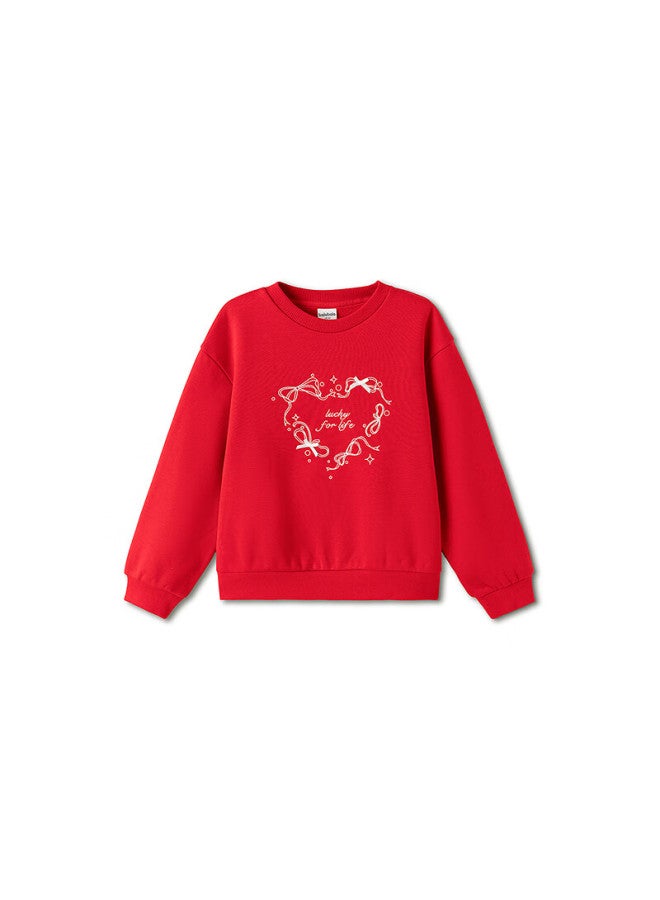 Balabala Kids Sweatshirt Girls New Spring Fleece Lined Long Sleeve Top Youth Red New Year Outfit - Image 3