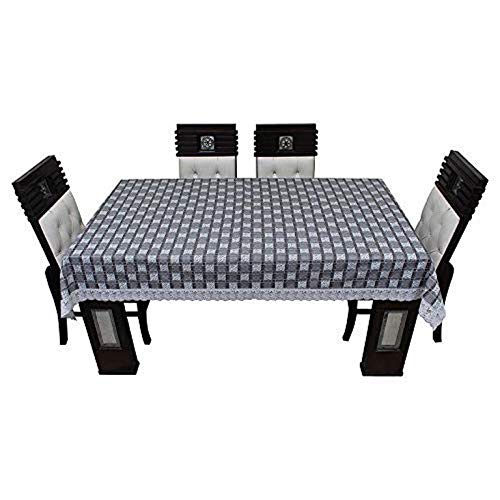 Check Printed 4 to 6 Seater Rectangular Dining Table Cover with White Lace 54x78 inch Exact Size GreyPolyvinyl Chloride Pack of 1  - Image 2