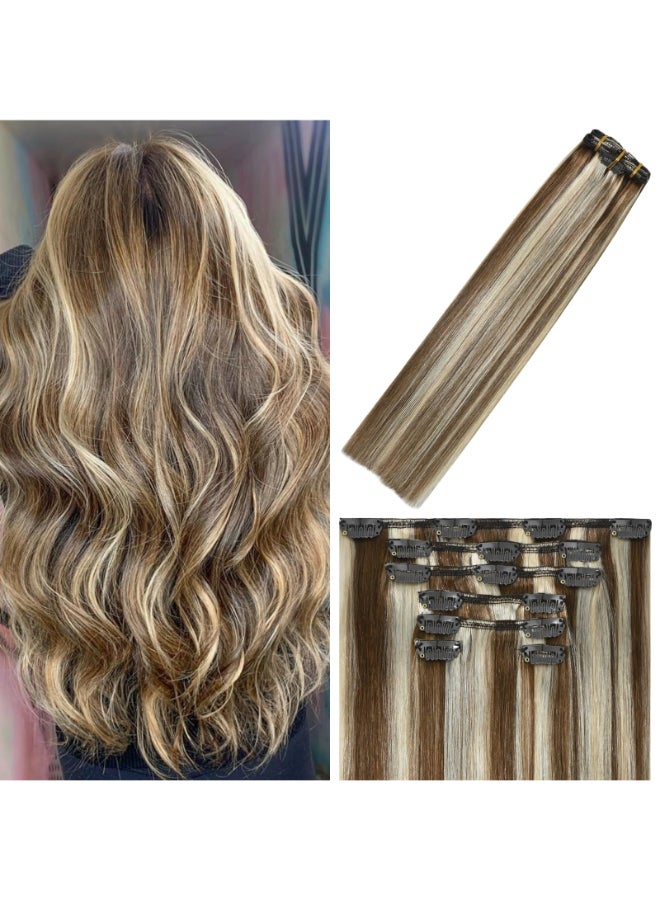 WindTouch Clip in Hair Extensions Human Hair Balayage Medium Light Brown to Blonde Hair Extensions for Blonde 12Inch 75g 6p613 7PCS Gift for Women - Image 3