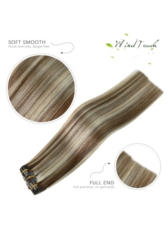 WindTouch Clip in Hair Extensions Human Hair Balayage Medium Light Brown to Blonde Hair Extensions for Blonde 12Inch 75g 6p613 7PCS Gift for Women - Image 4