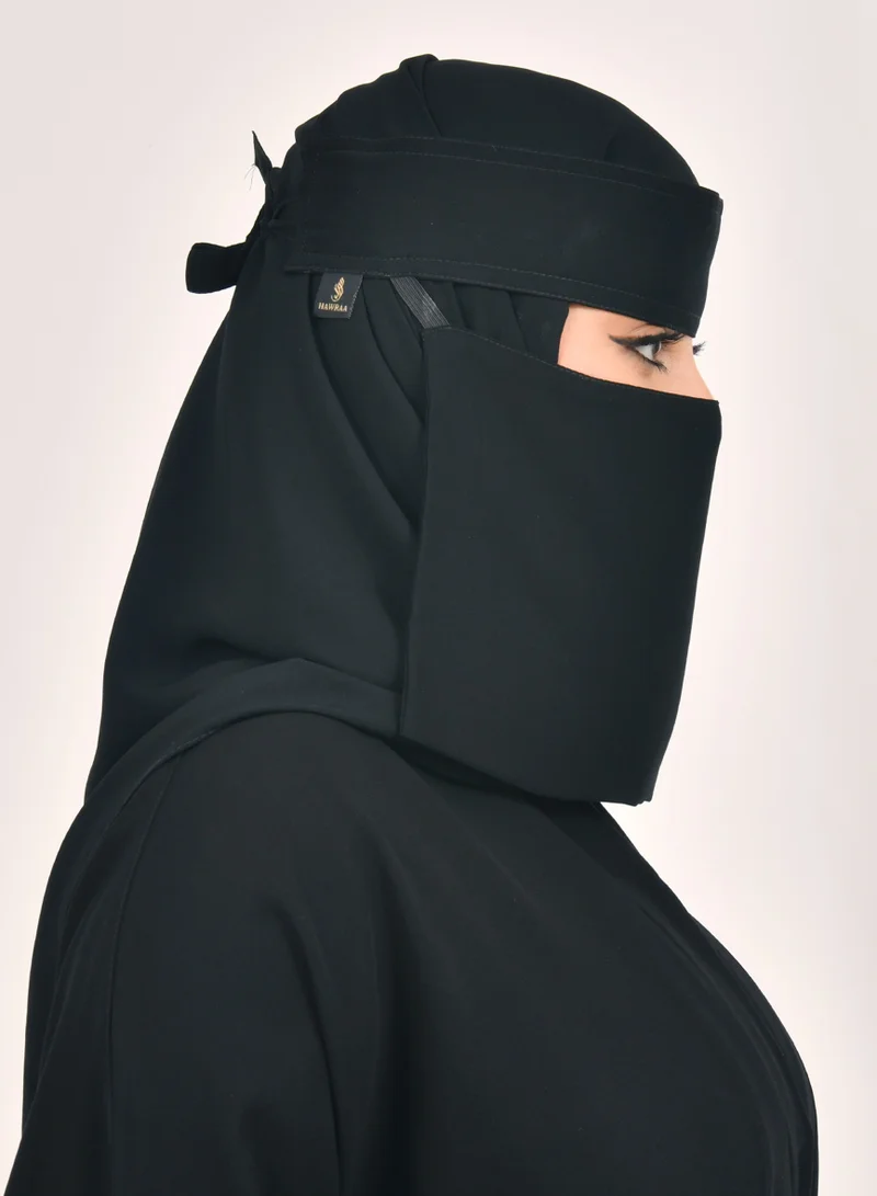 HAWRAA ABAYA Very short slanted elastic niqab with tie closure