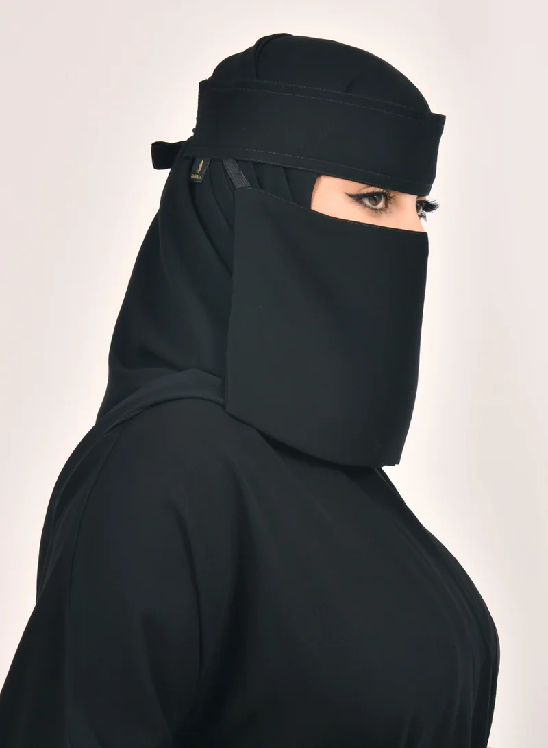 HAWRAA ABAYA Very short slanted elastic niqab with tie closure