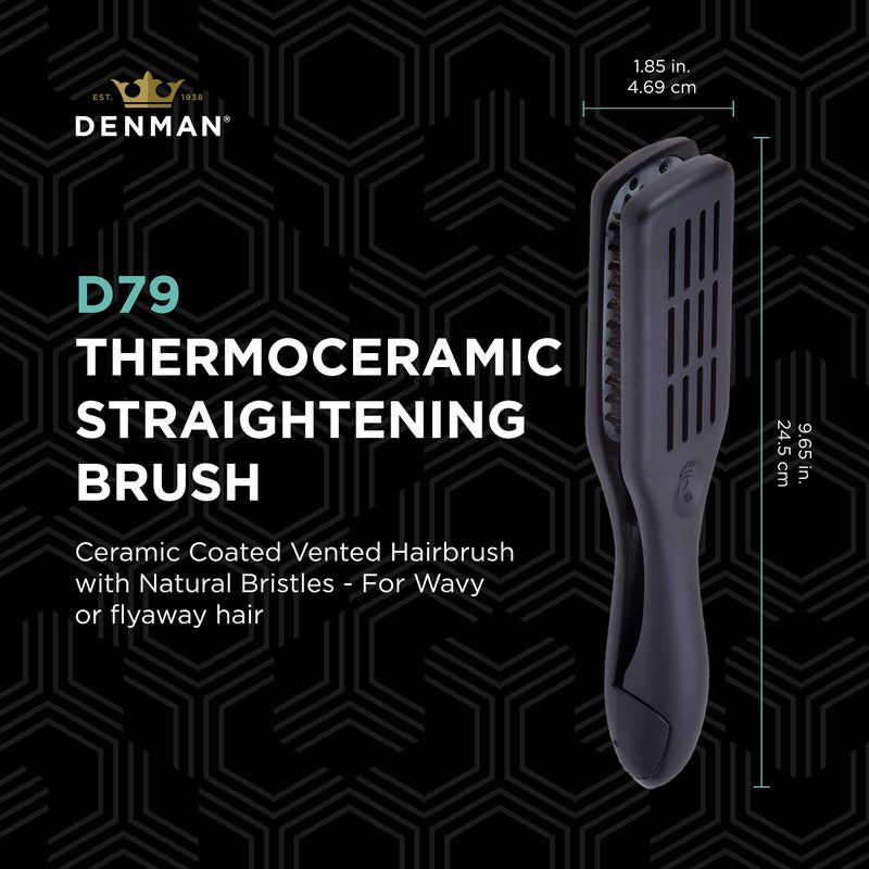 Denman D79 Thermoceramic Hair Straightening Brush - with Boar Bristles - For Wide, Wavy, Curly, Coily Hair â€“ Black - Image 2