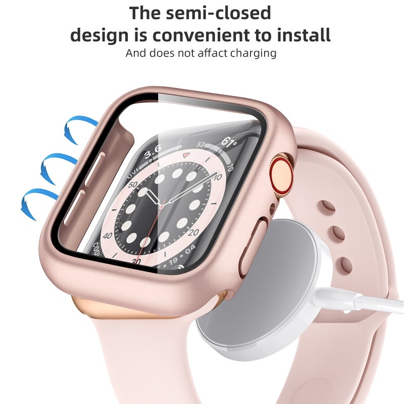 Waterproof Watch Case 45MM Pink PC All-in-one Design - 9H Tempered Glass Screen Protector High Touch Sensitivity Watch Protective Case for Apple Watch Series Daily Wear - Image 5